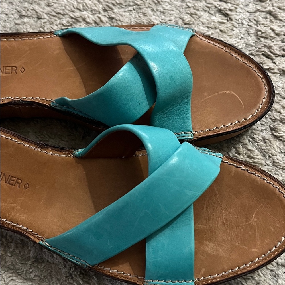 Donald J. Pliner Turquoise Leather Crisscross Slide Sandals - Picture 3 of 5